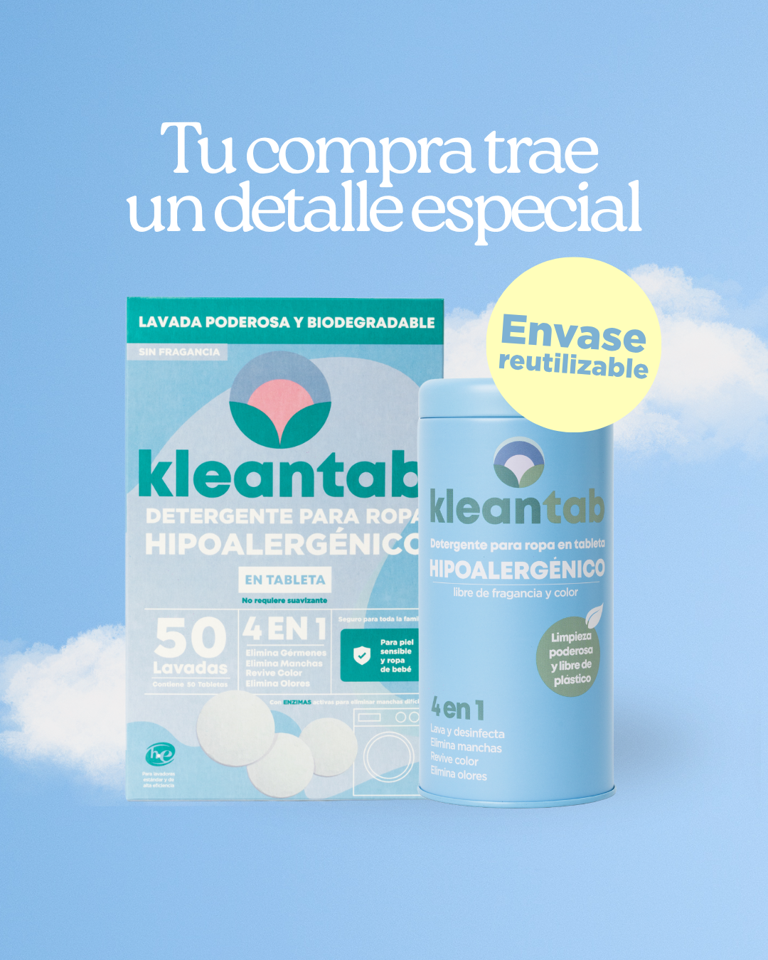 DETERGENTE PARA ROPA EN TABLETA HIPOALERGÉNICO - RINDE 50 LAVADAS