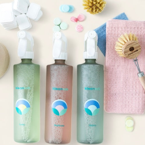 Botella de 500ml 100% reciclada para Kleantab Limpiador Multiuso, Cocina, Baño, Vidrio