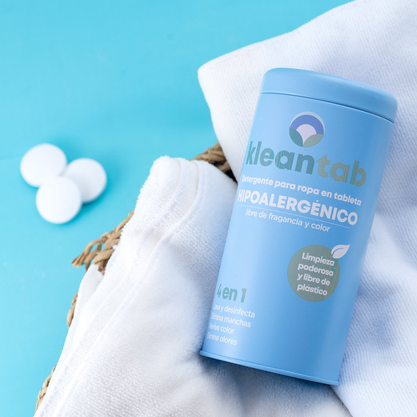 Detergente para Ropa en Tableta Hipoalergénico - 100 tabletas - Incluye Kleancan reutilizable