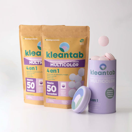Detergente para Ropa en Tableta Multicolor - 100 tabletas - Incluye Kleancan Reutilizable