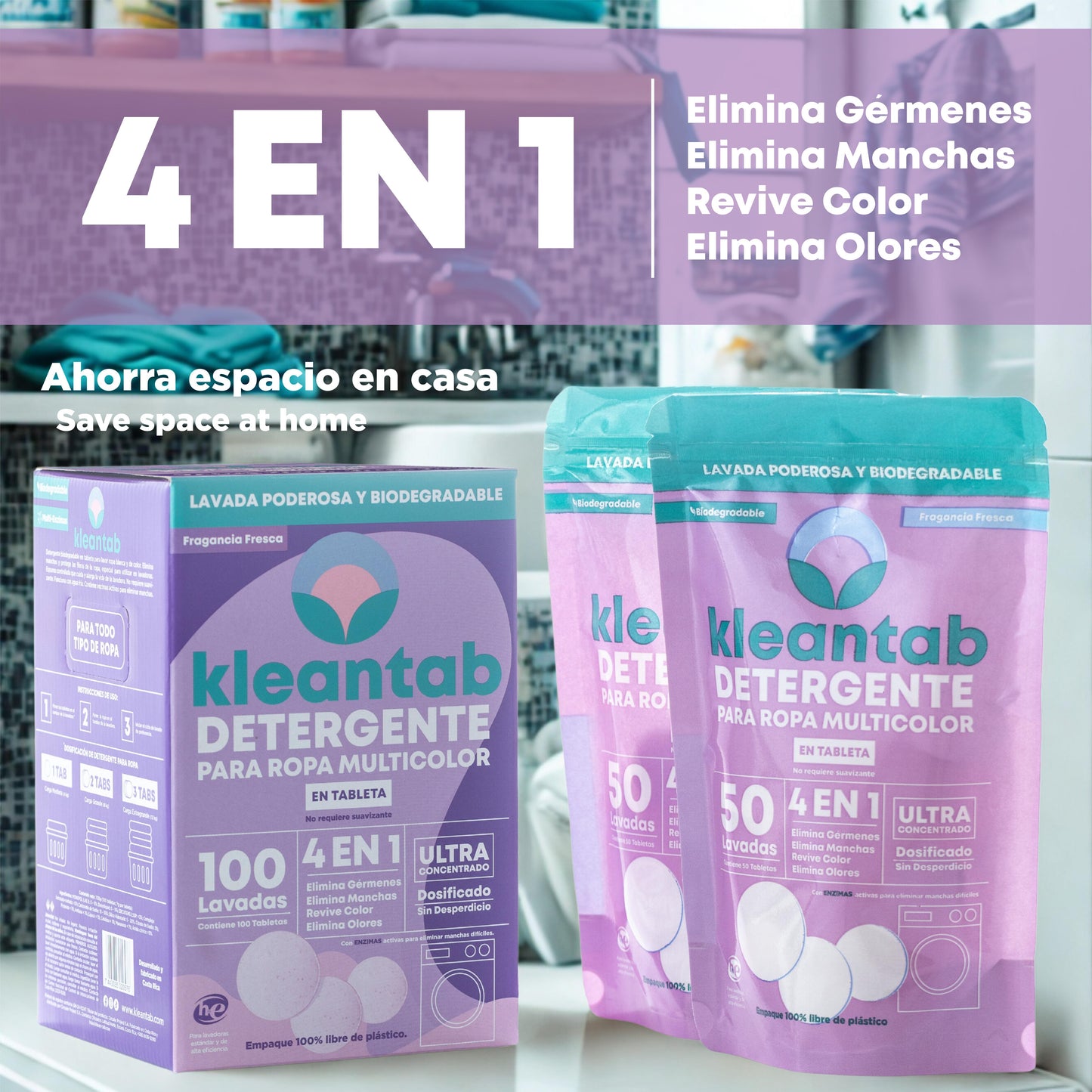 Detergente para Ropa en Tableta Multicolor - 100 tabletas