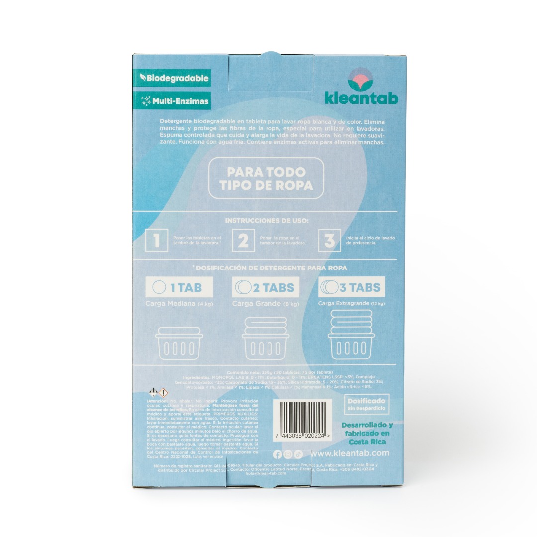 DETERGENTE PARA ROPA EN TABLETA HIPOALERGÉNICO - RINDE 50 LAVADAS